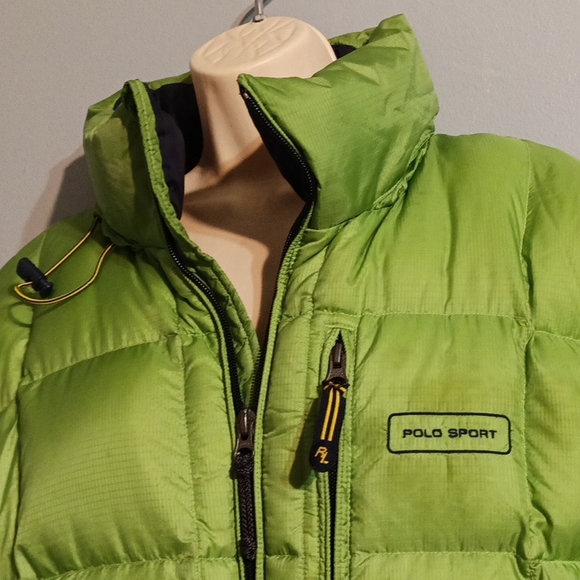 Polo sport Ralph Lauren women's vintage lime green hooded puffer coat size XL - Picture 10 of 17